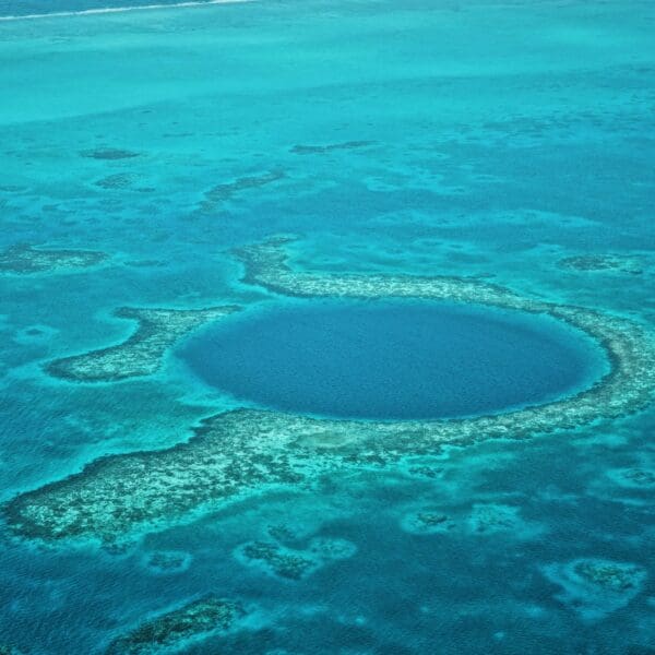Aerial view of Great Blue Hole, Belize coral reefs