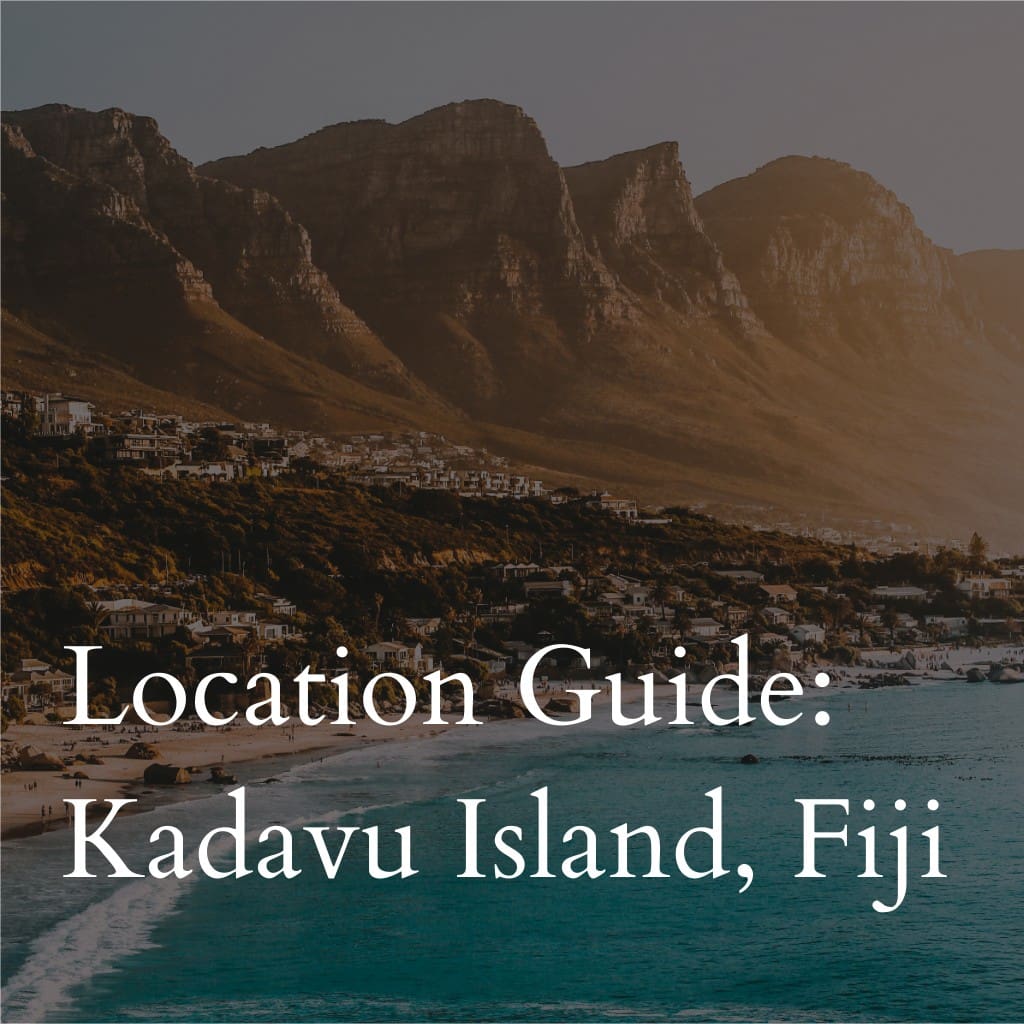 Kadavu Island guide text over scenic mountainous coastline