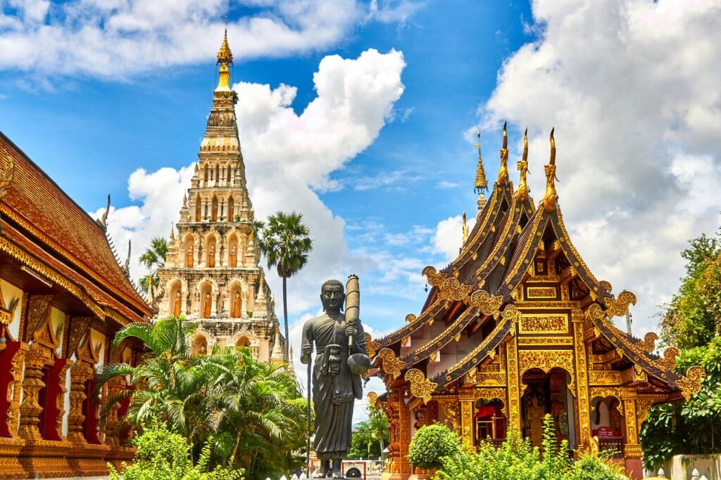 Ornate Thai temple under blue sky