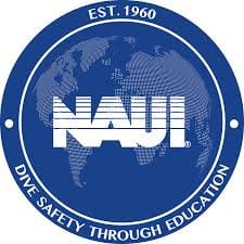NAUI logo with globe, 'Dive Safety Through Education' text