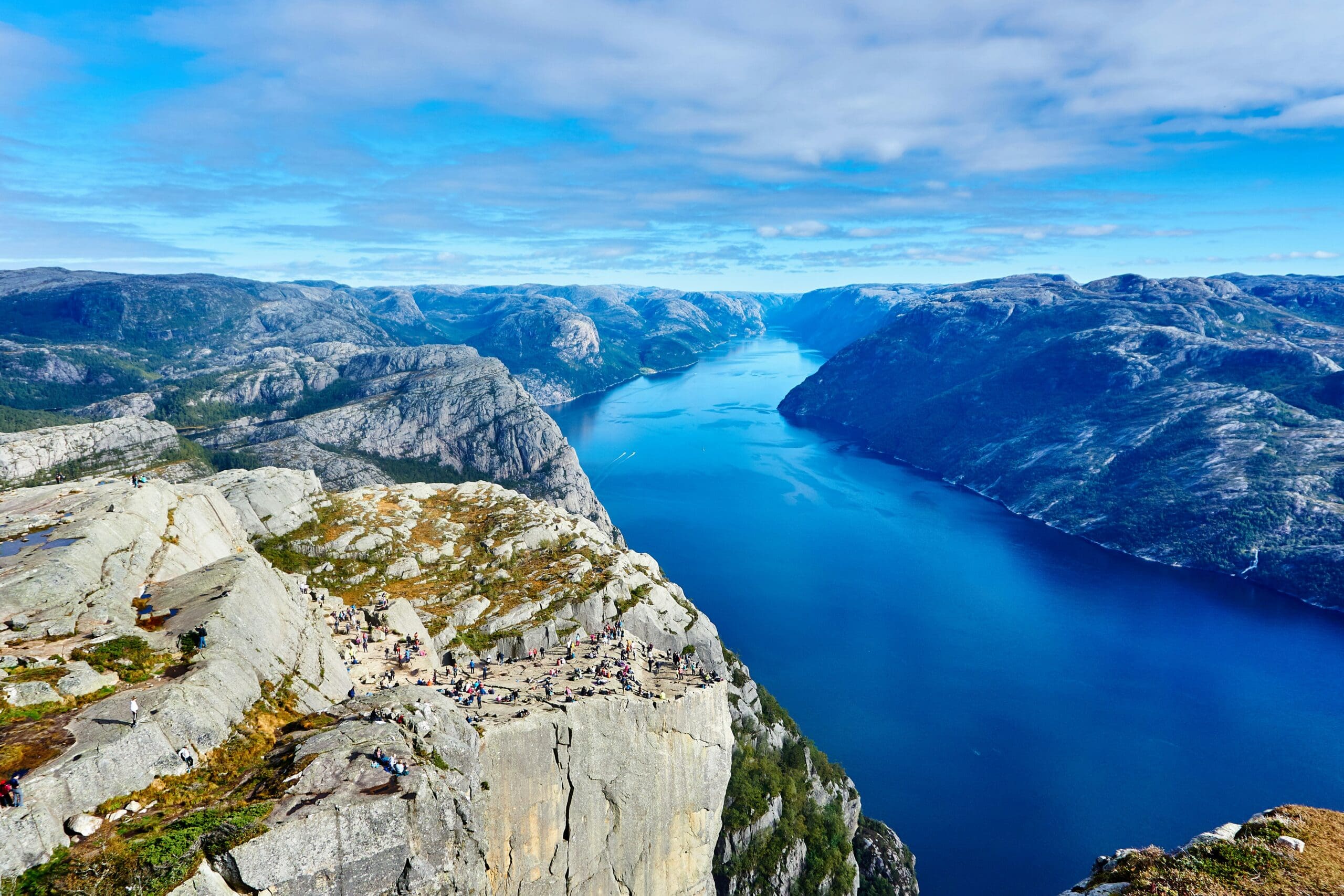 Scenic aerial view of Preikestolen fjord in Norway