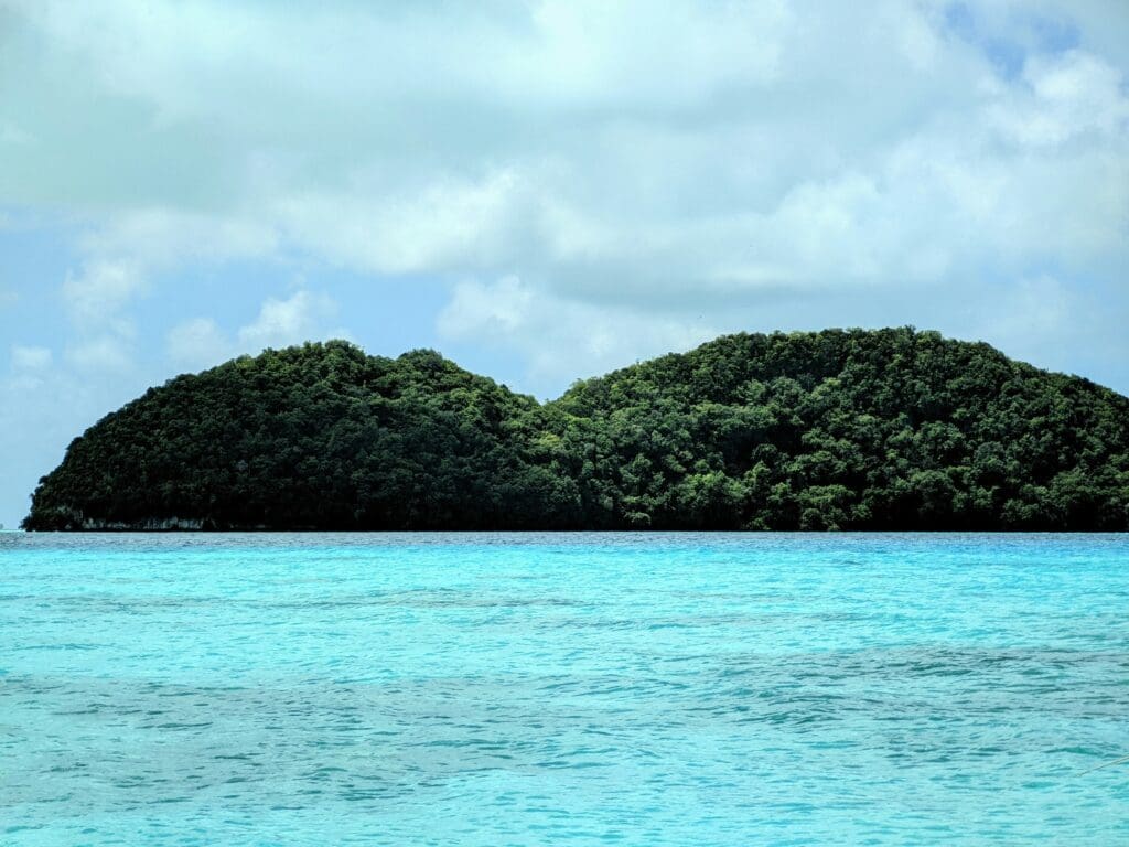 Lush green islands in vibrant blue ocean