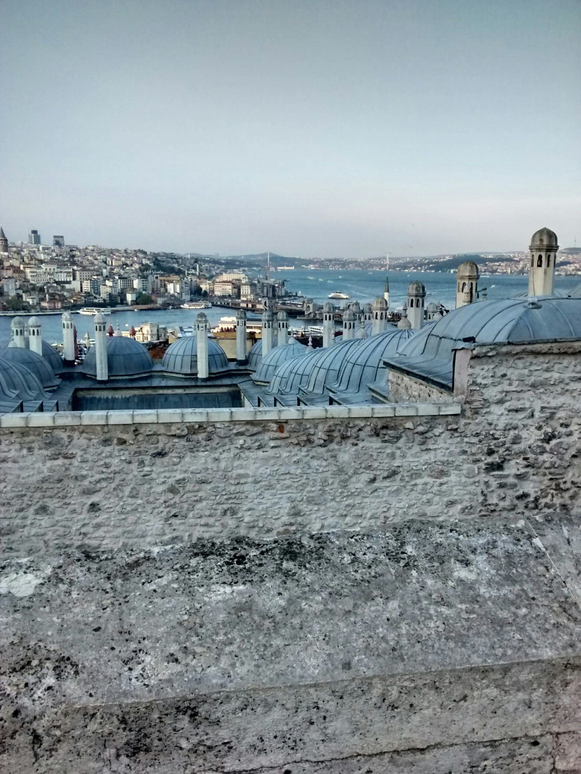 Istanbul skyline with domed rooftops and Bosphorus view