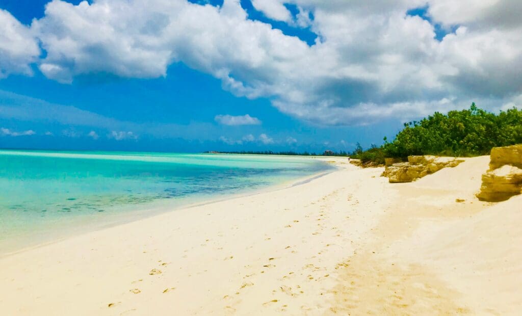 Tropical beach with turquoise water and white sand