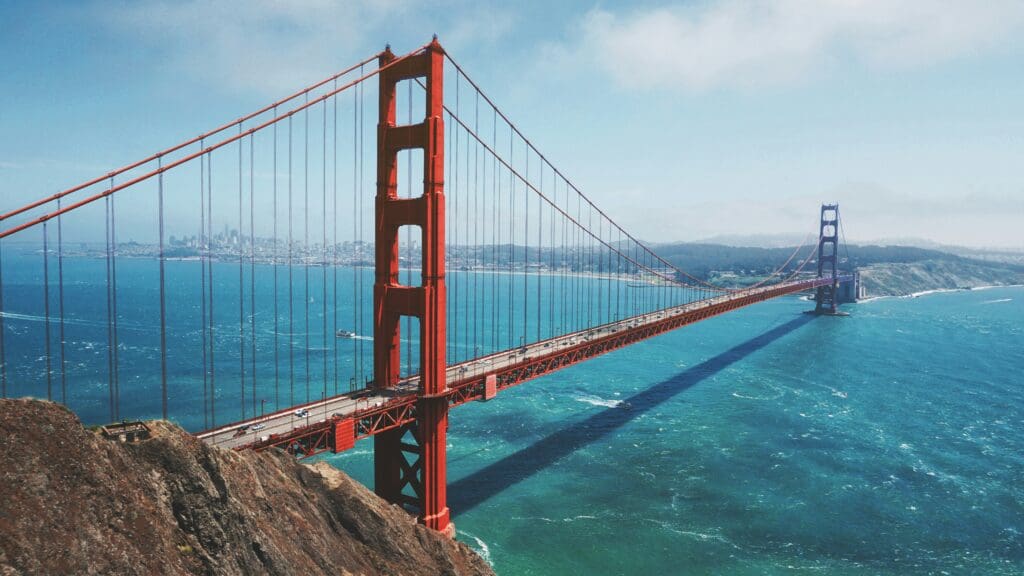 Golden Gate Bridge over blue sea, San Francisco